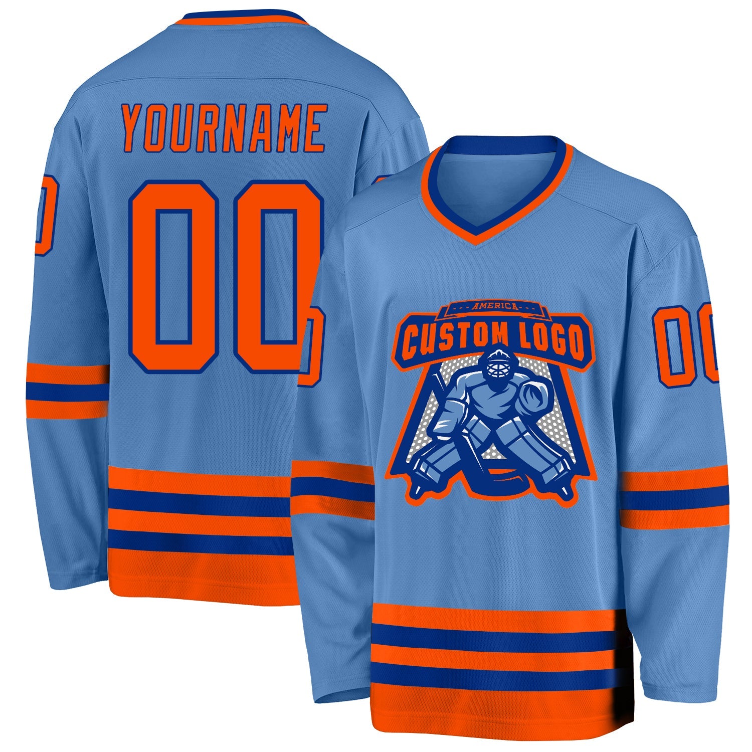 Custom Light Blue Orange-Royal Hockey Jersey view 2