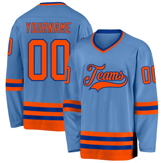 Custom Light Blue Orange-Royal Hockey Jersey - Main View