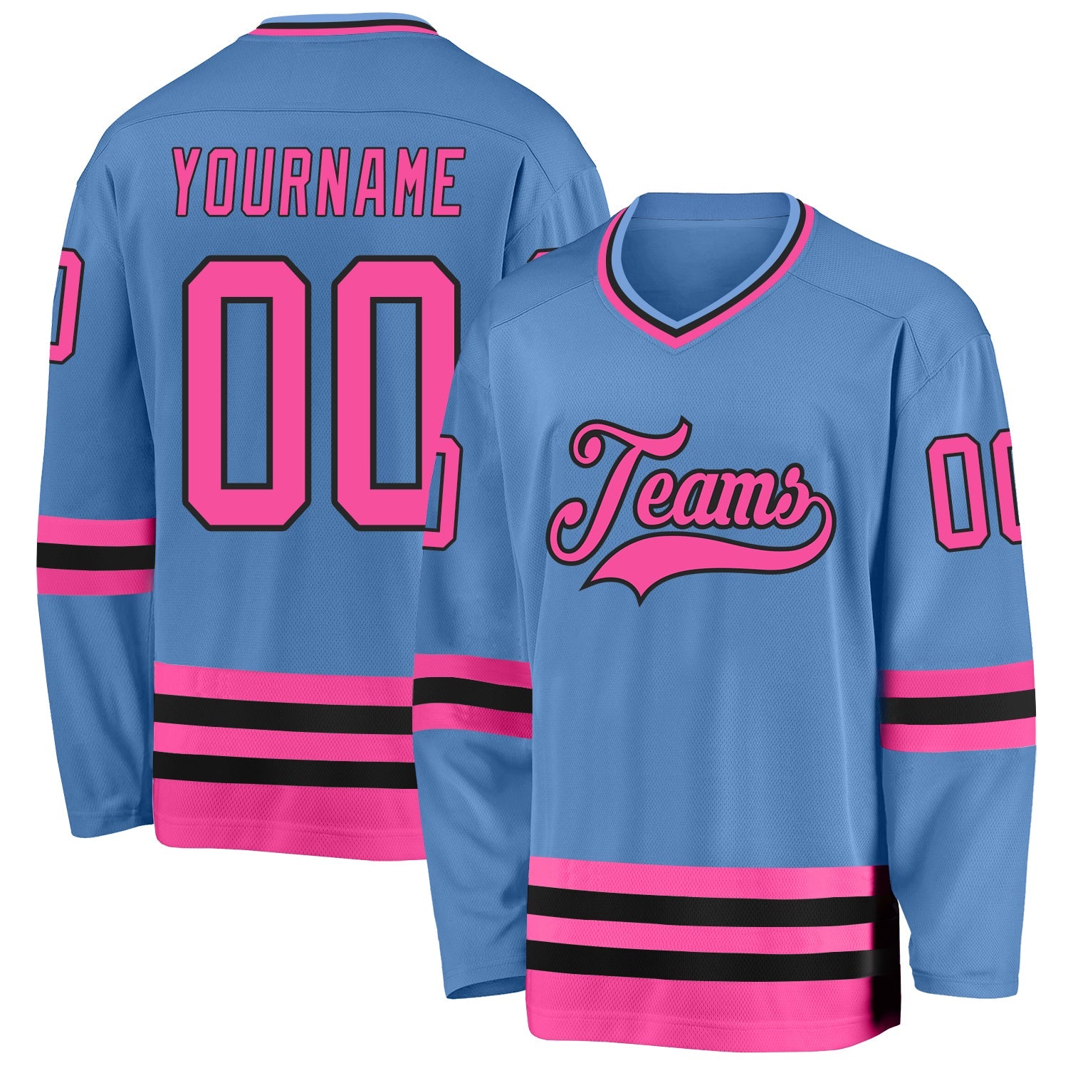 Custom Light Blue Pink-Black Hockey Jersey - Main View