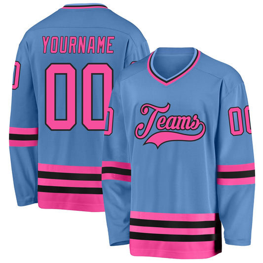 Custom Light Blue Pink-Black Hockey Jersey - Main View