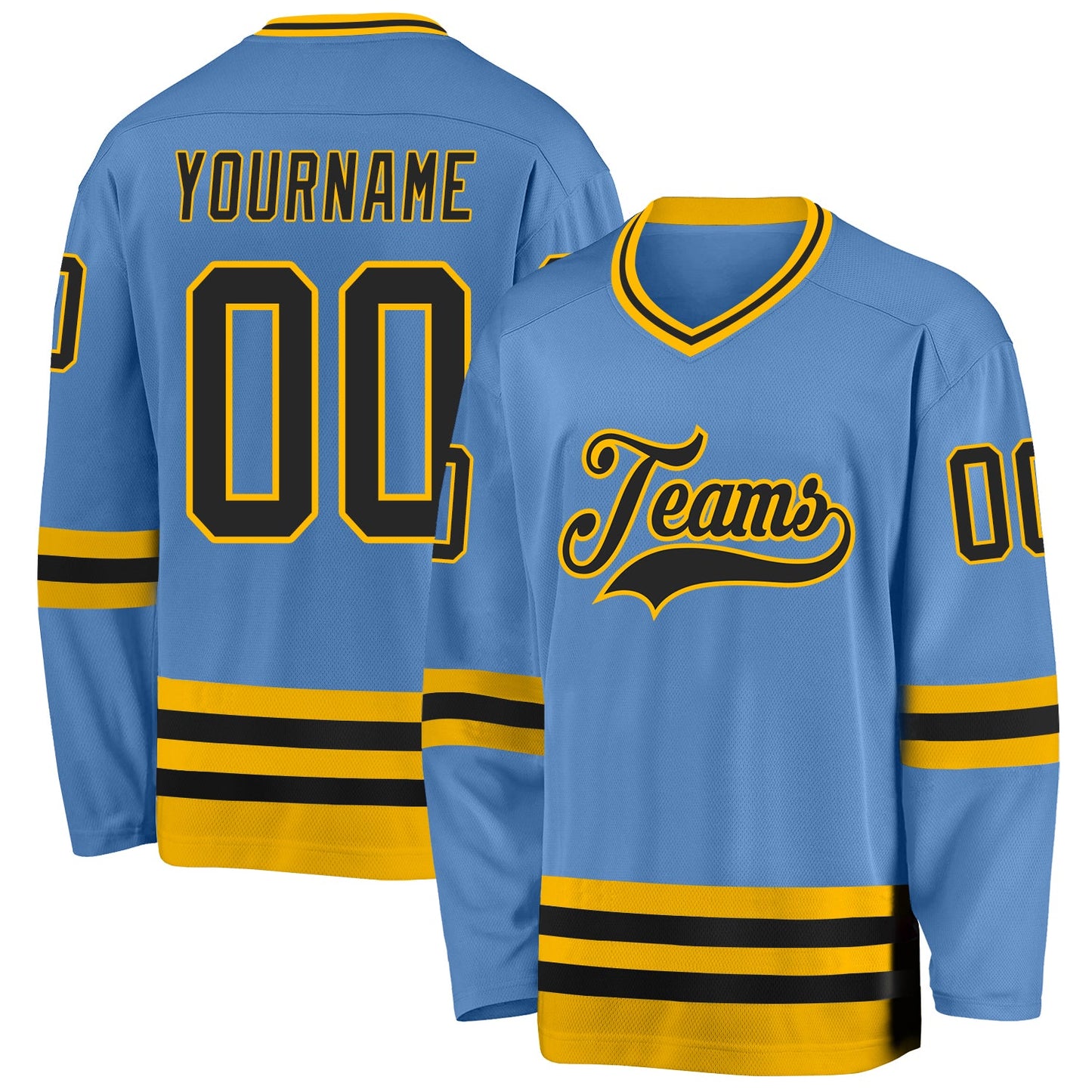 Custom Light Blue Black-Gold Hockey Jersey - Main View