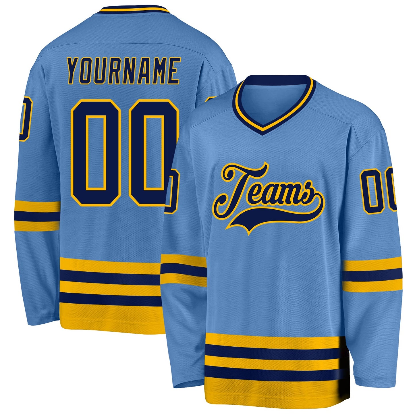 Custom Light Blue Navy-Gold Hockey Jersey - Main View