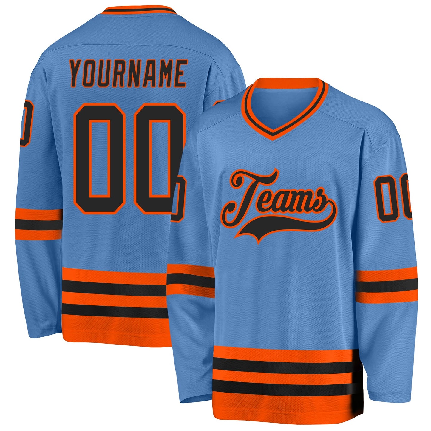 Custom Light Blue Black-Orange Hockey Jersey - Main View