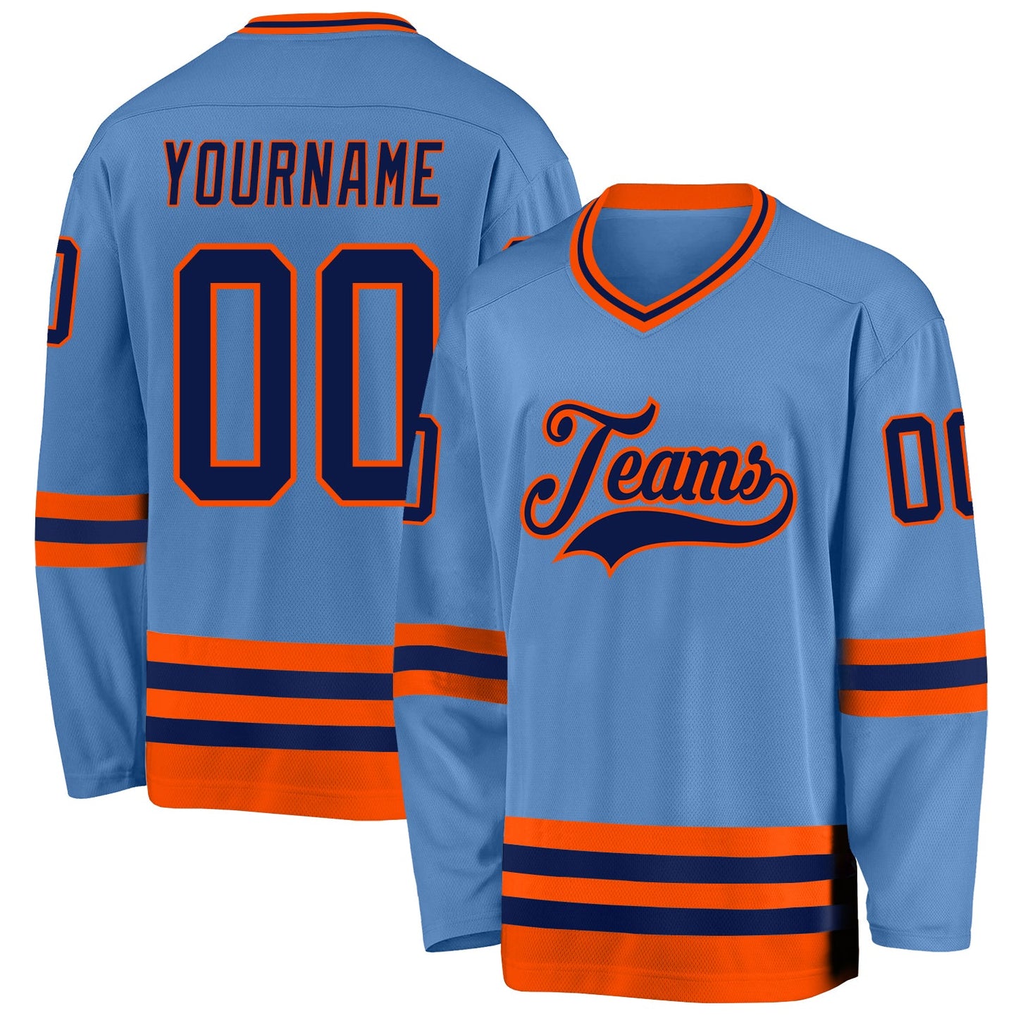 Custom Light Blue Navy-Orange Hockey Jersey - Main View