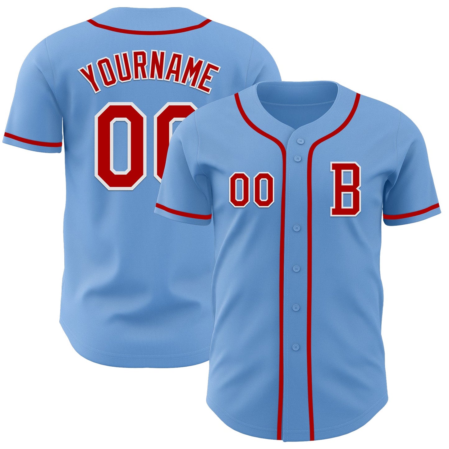 Custom Light Blue Red-White Authentic Baseball Jersey - Main View