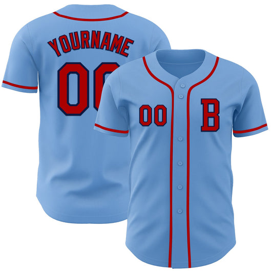Custom Light Blue Red-Navy Authentic Baseball Jersey - Main View