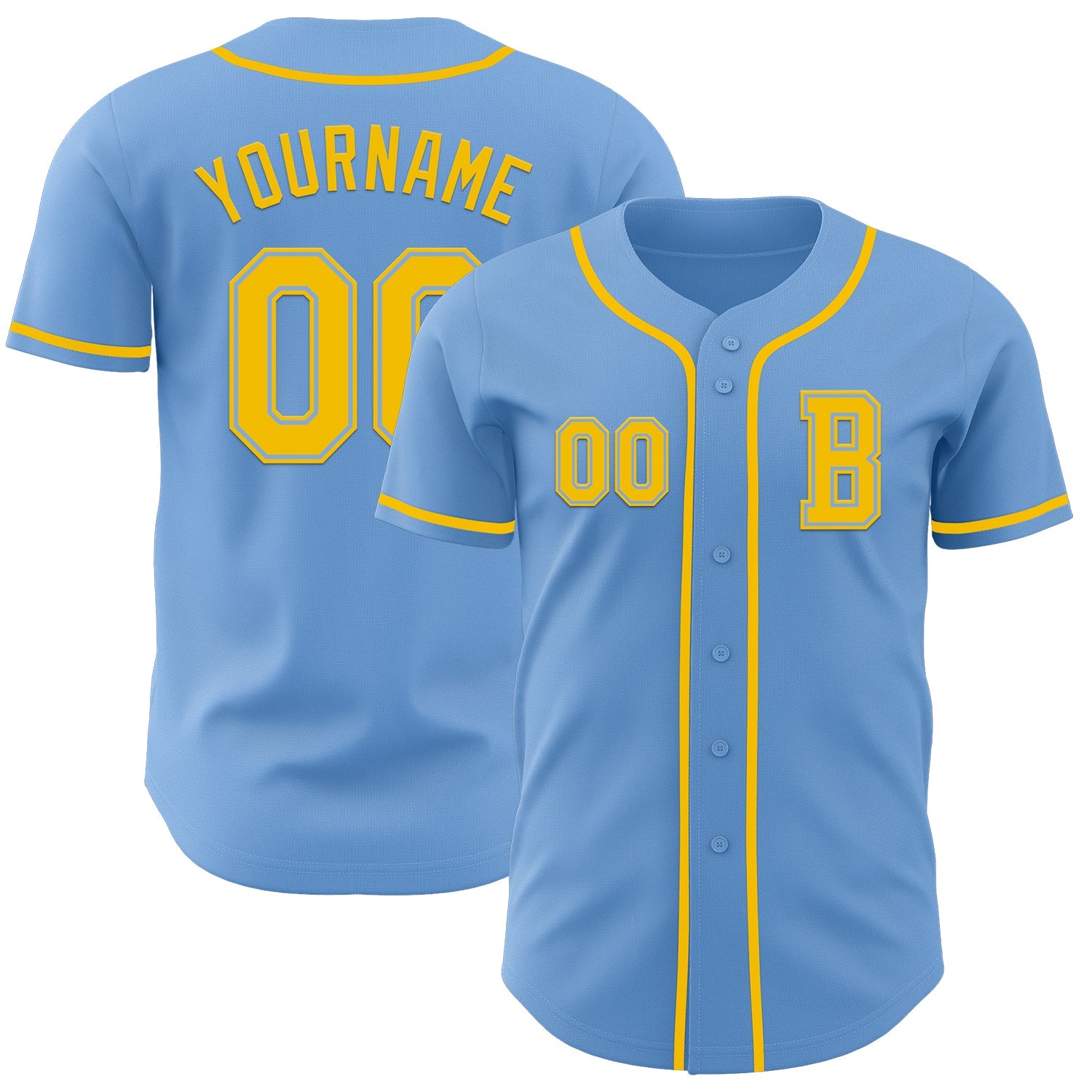 Custom Light Blue Yellow Authentic Baseball Jersey - Main View