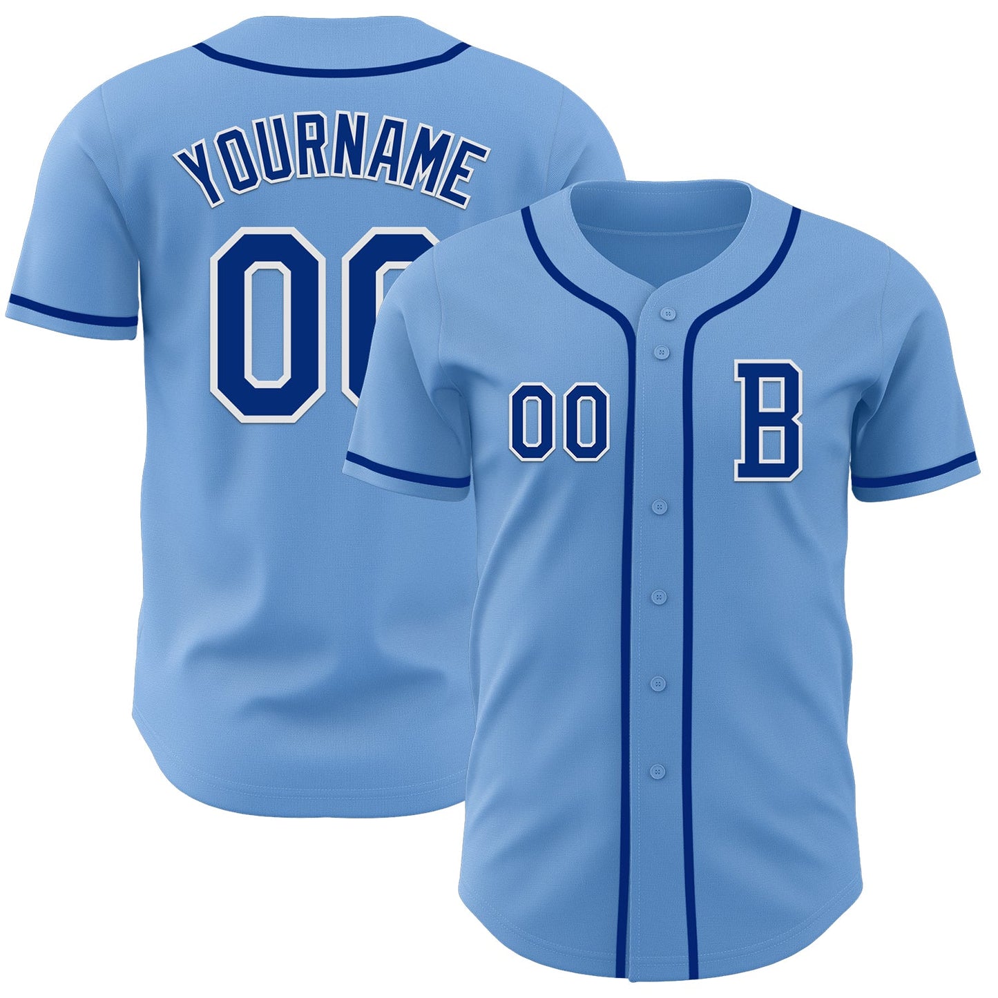 Custom Light Blue Royal-White Authentic Baseball Jersey - Main View