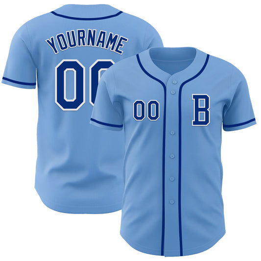 Custom Light Blue Royal-White Authentic Baseball Jersey - Main View