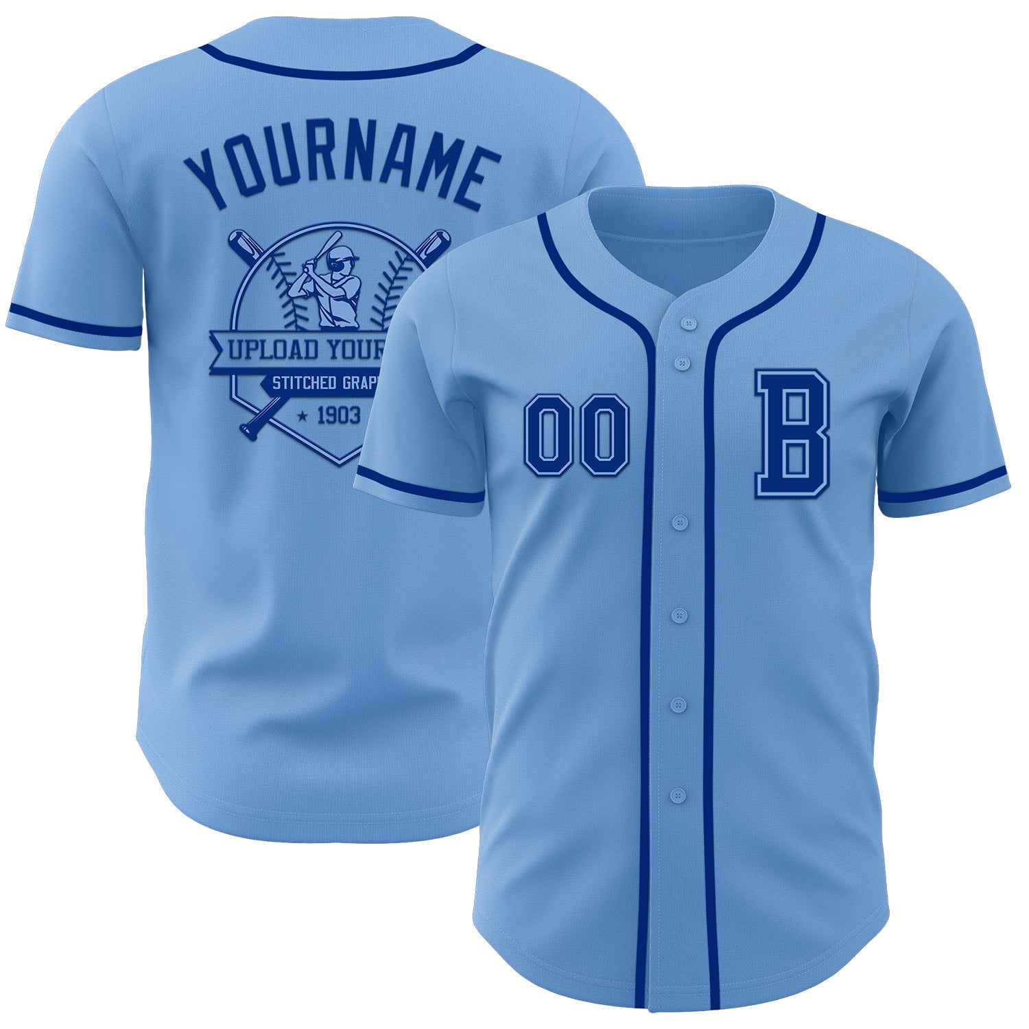 Custom Light Blue Royal Authentic Baseball Jersey view 5