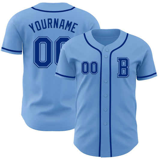 Custom Light Blue Royal Authentic Baseball Jersey - Main View