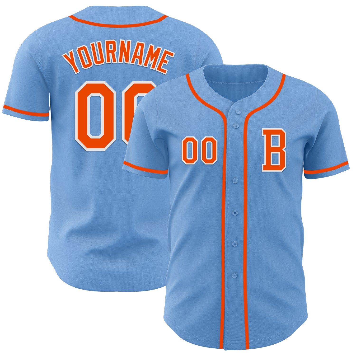 Custom Light Blue Orange-White Authentic Baseball Jersey - Main View