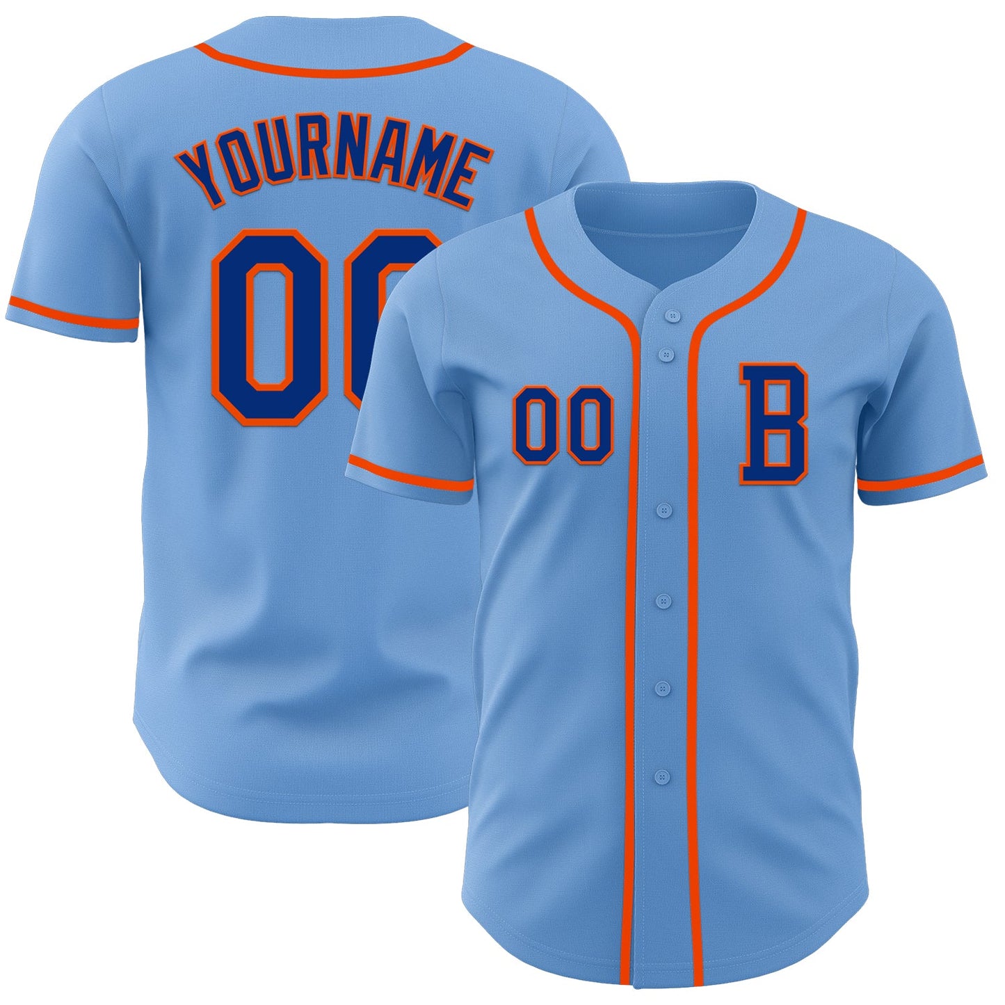 Custom Light Blue Royal-Orange Authentic Baseball Jersey - Main View