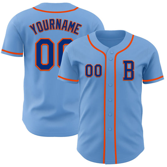 Custom Light Blue Royal-Orange Authentic Baseball Jersey - Main View