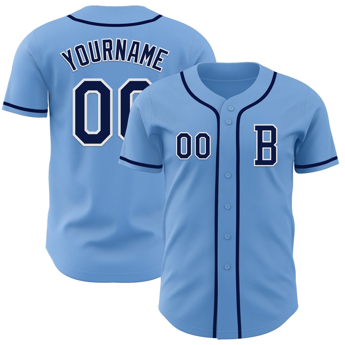Custom Light Blue Navy-White Authentic Baseball Jersey - Main View