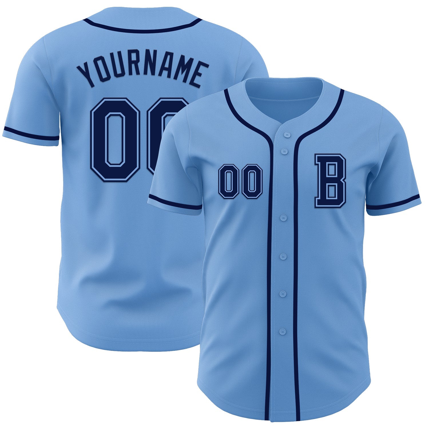 Custom Light Blue Navy Authentic Baseball Jersey - Main View