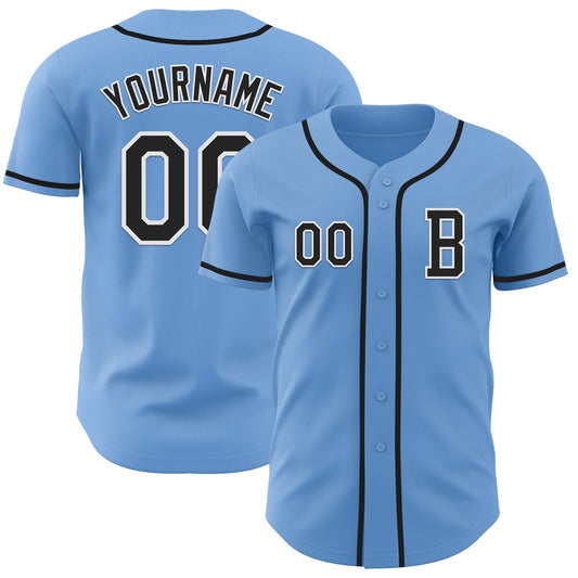 Custom Light Blue Black-White Authentic Baseball Jersey - Main View