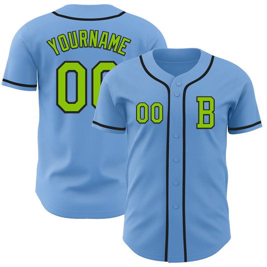 Custom Light Blue Neon Green-Black Authentic Baseball Jersey - Main View