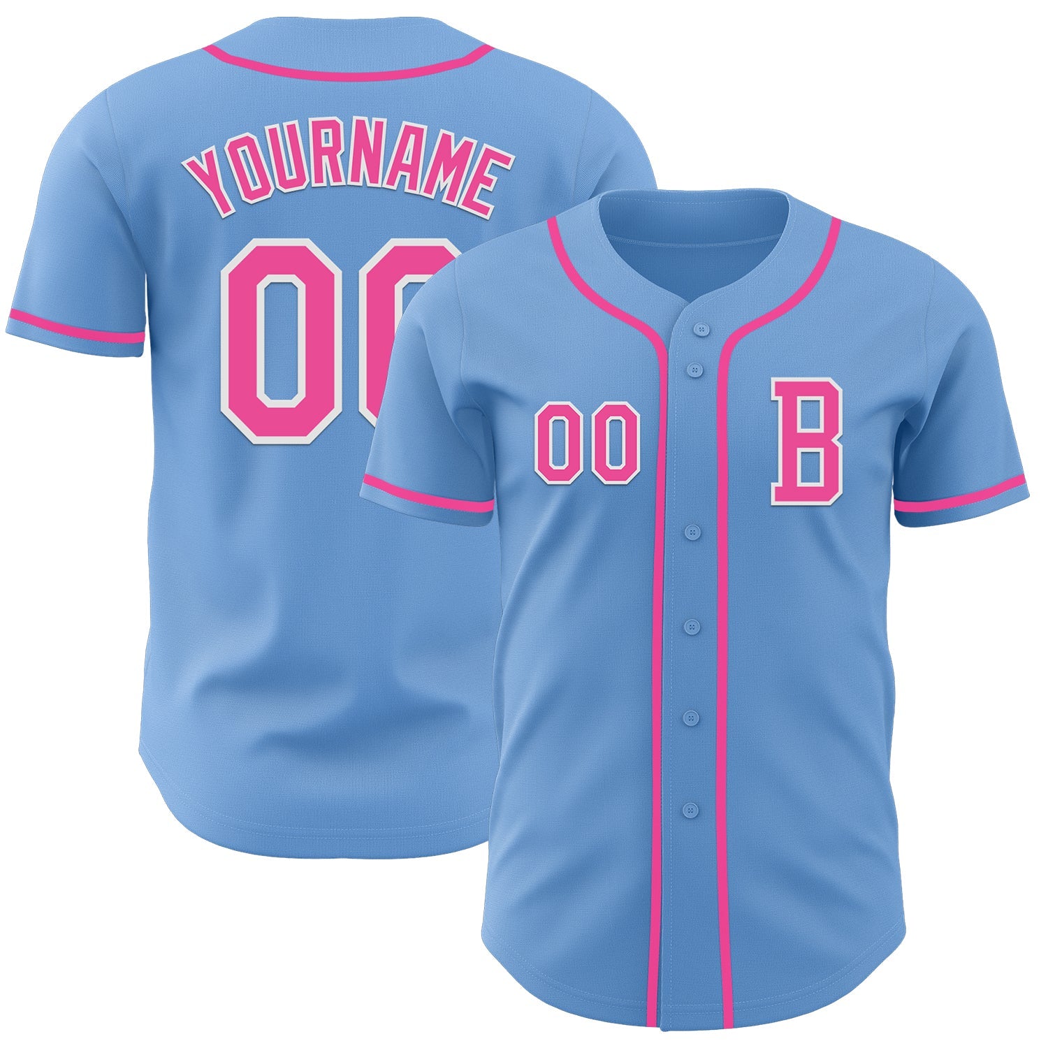 Custom Light Blue Pink-White Authentic Baseball Jersey - Main View