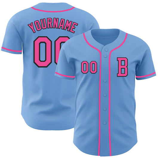 Custom Light Blue Pink-Black Authentic Baseball Jersey - Main View