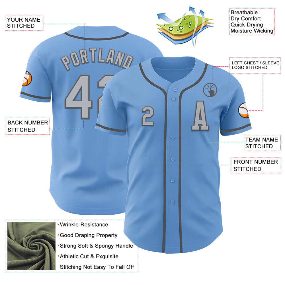 Custom Light Blue Gray-Steel Gray Authentic Baseball Jersey view 2