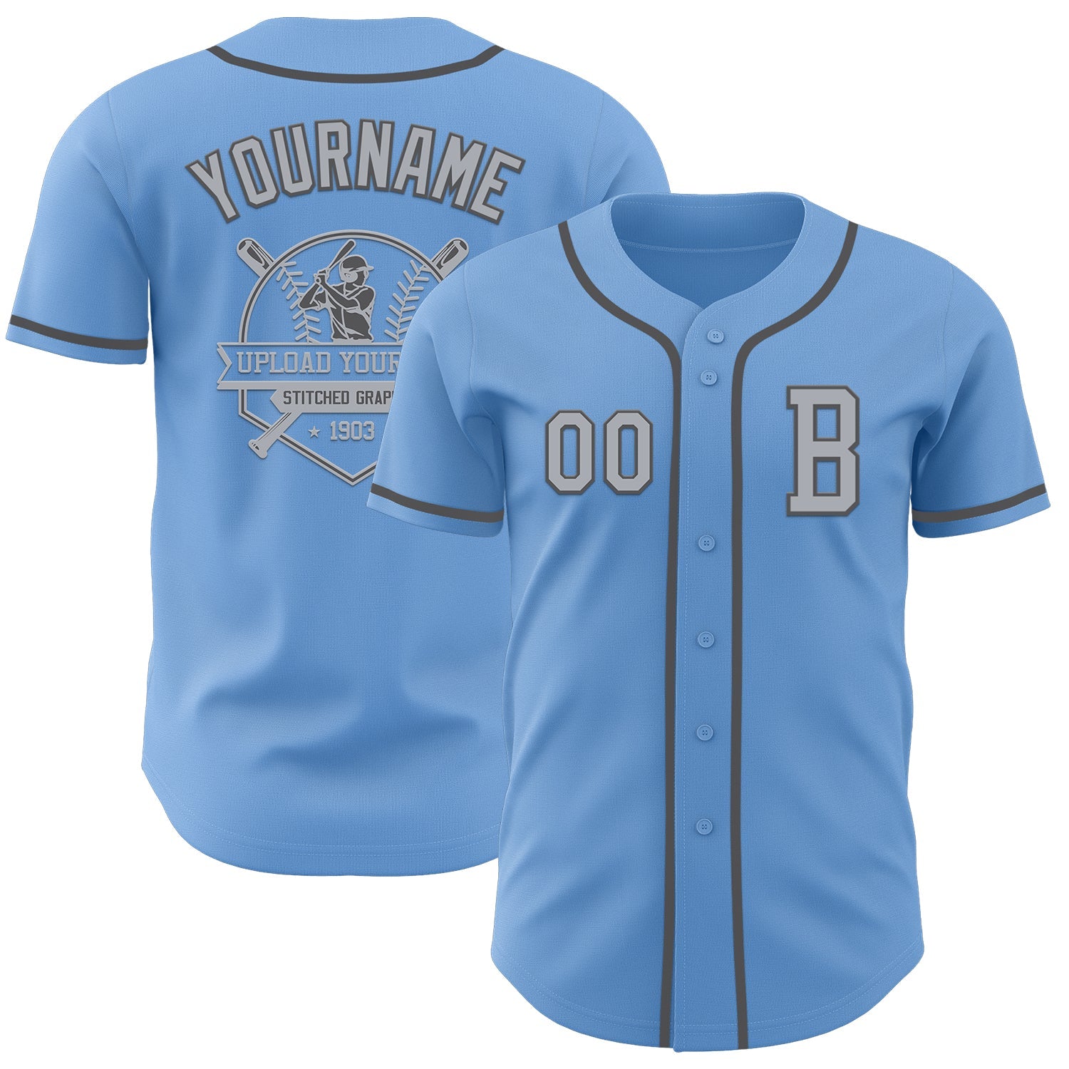 Custom Light Blue Gray-Steel Gray Authentic Baseball Jersey view 5