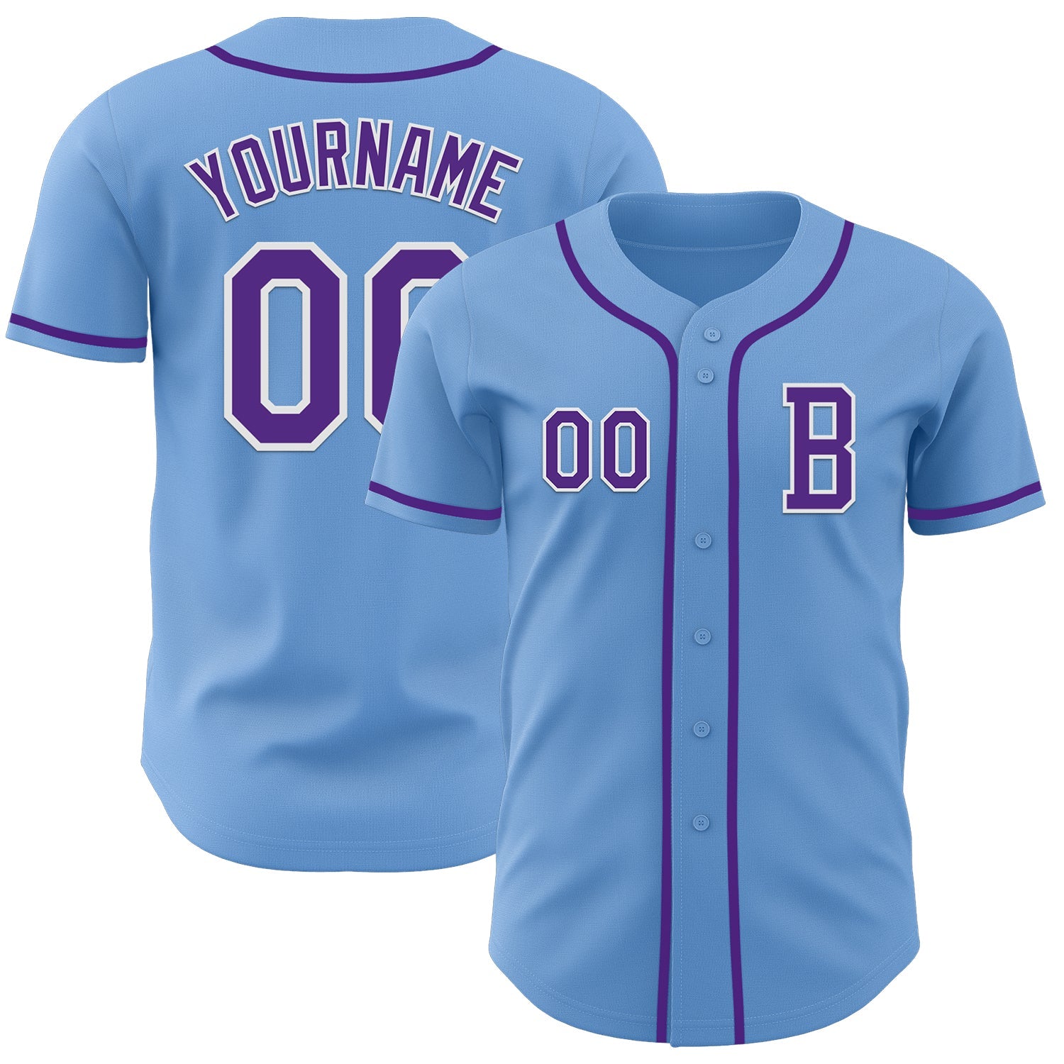 Custom Light Blue Purple-White Authentic Baseball Jersey - Main View