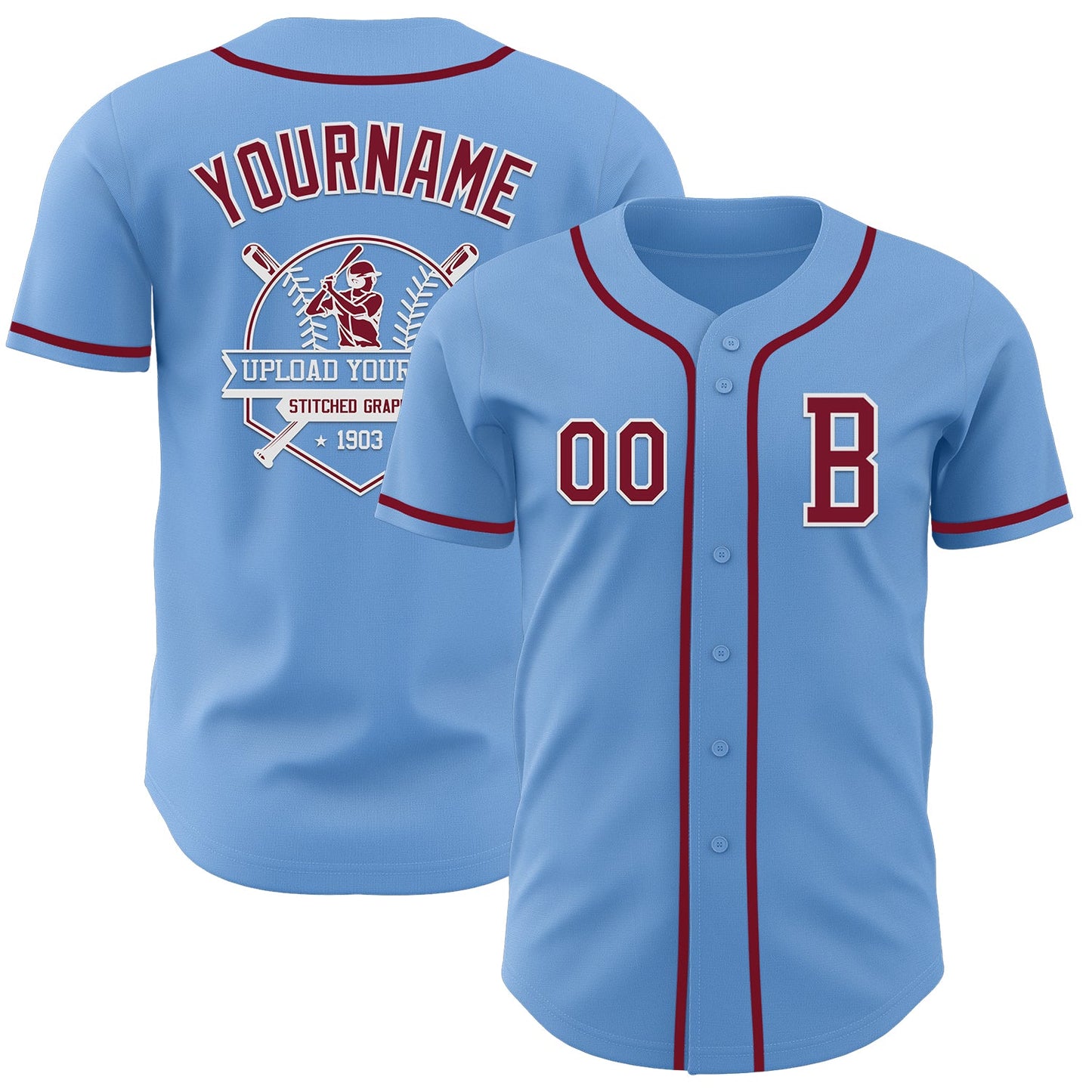 Custom Light Blue Crimson-White Authentic Baseball Jersey view 5