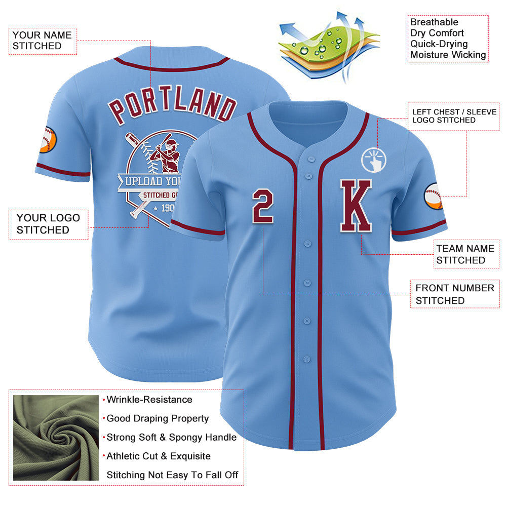 Custom Light Blue Crimson-White Authentic Baseball Jersey view 6