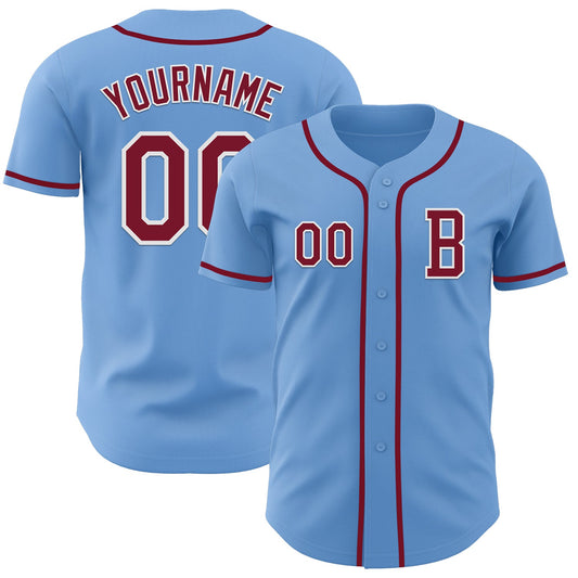 Custom Light Blue Crimson-White Authentic Baseball Jersey - Main View