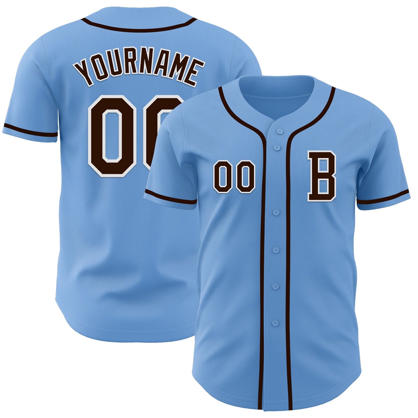 Custom Light Blue Brown-White Authentic Baseball Jersey - Main View