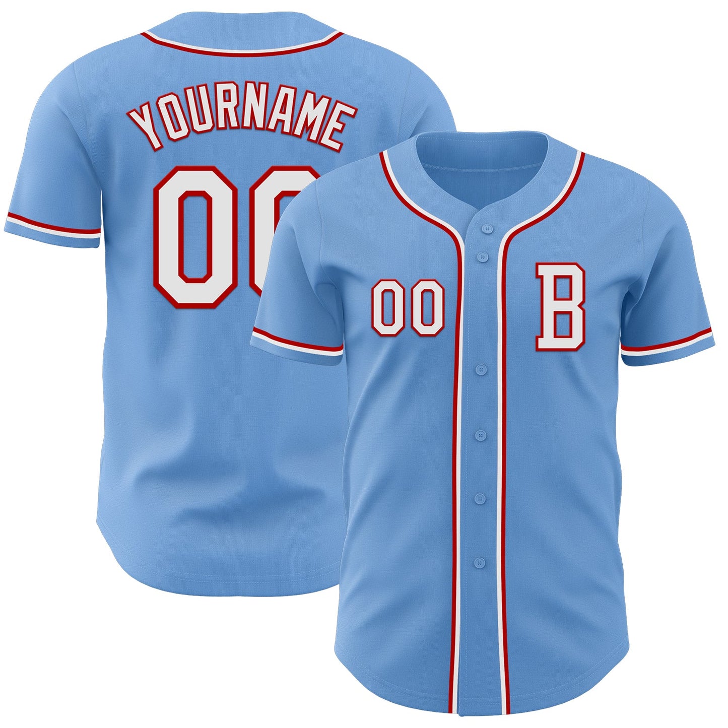 Custom Light Blue White-Red Authentic Baseball Jersey - Main View