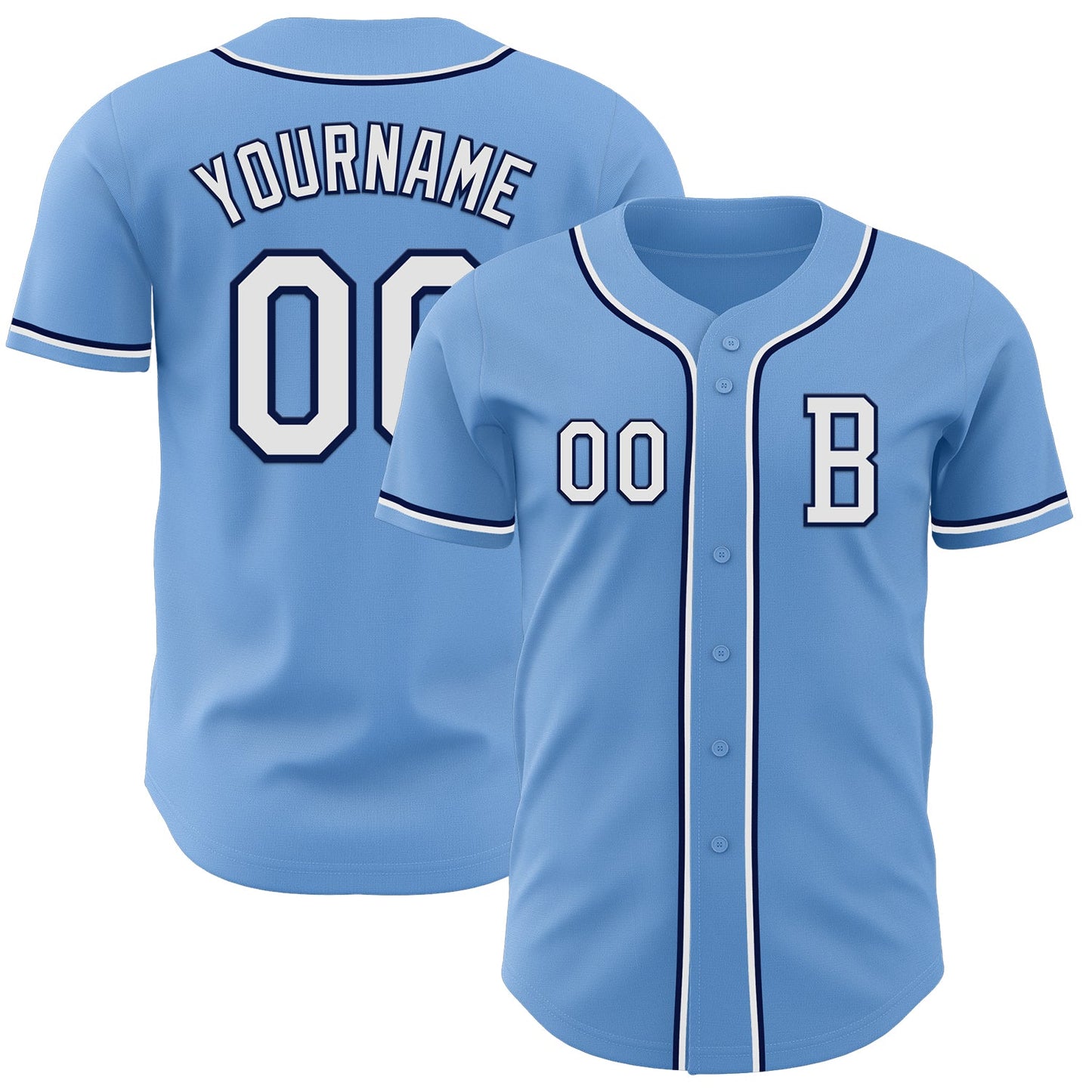 Custom Light Blue White-Navy Authentic Baseball Jersey - Main View