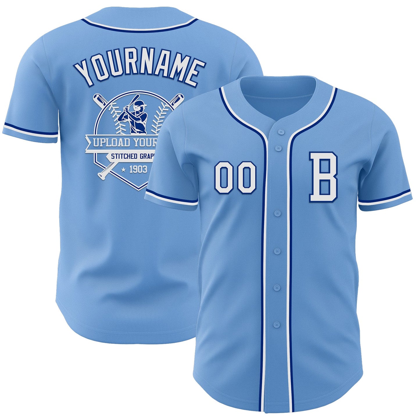 Custom Light Blue White-Royal Authentic Baseball Jersey view 5