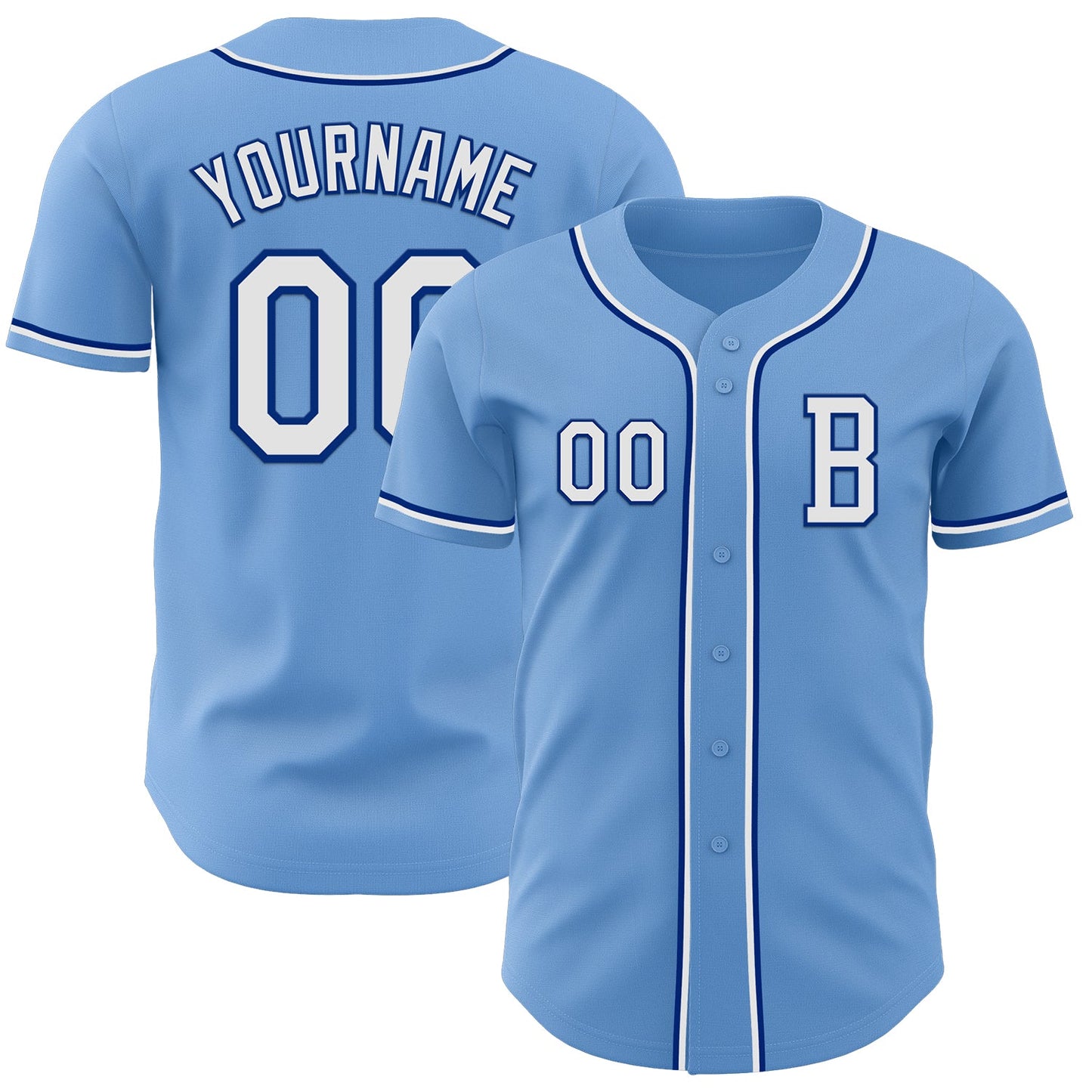 Custom Light Blue White-Royal Authentic Baseball Jersey - Main View