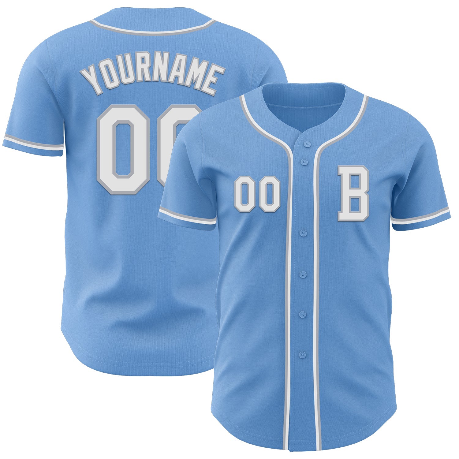 Custom Light Blue White-Gray Authentic Baseball Jersey - Main View