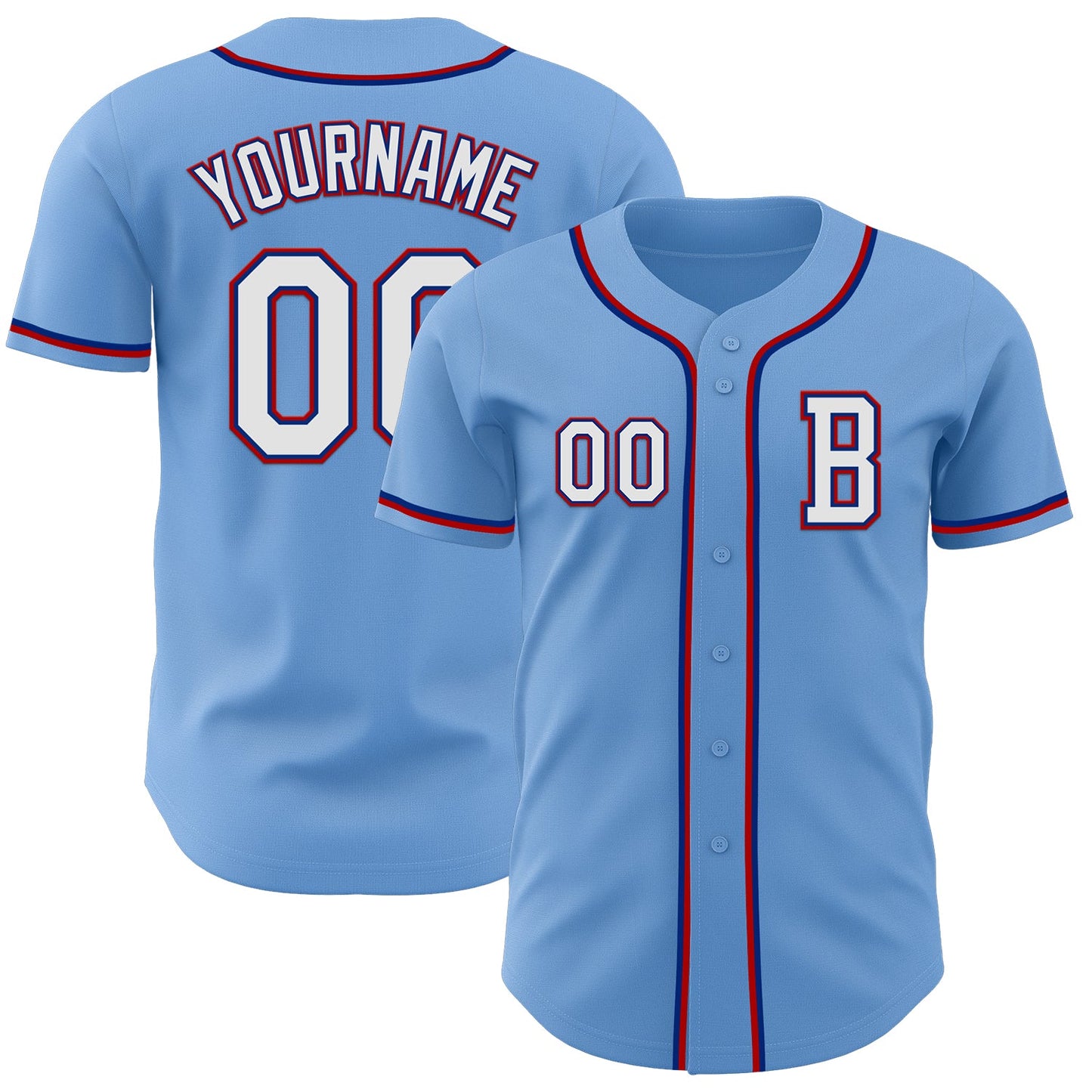 Custom Light Blue Royal-Red Authentic Baseball Jersey - Main View