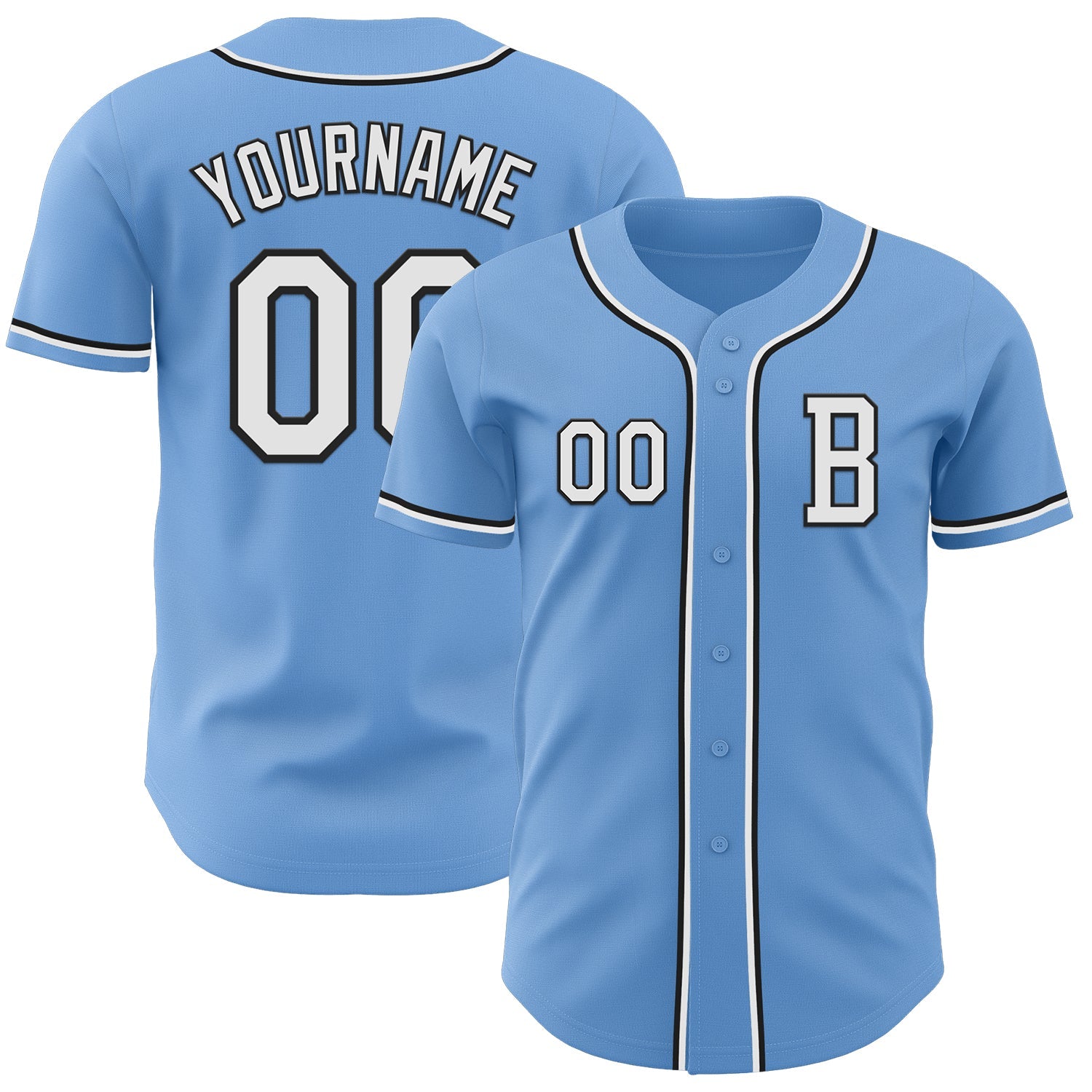 Custom Light Blue White-Black Authentic Baseball Jersey - Main View