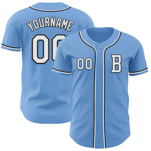 Custom Light Blue White-Black Authentic Baseball Jersey - Main View