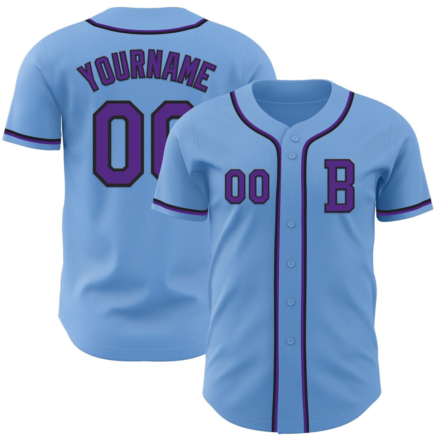 Custom Light Blue Purple-Black Authentic Baseball Jersey - Main View