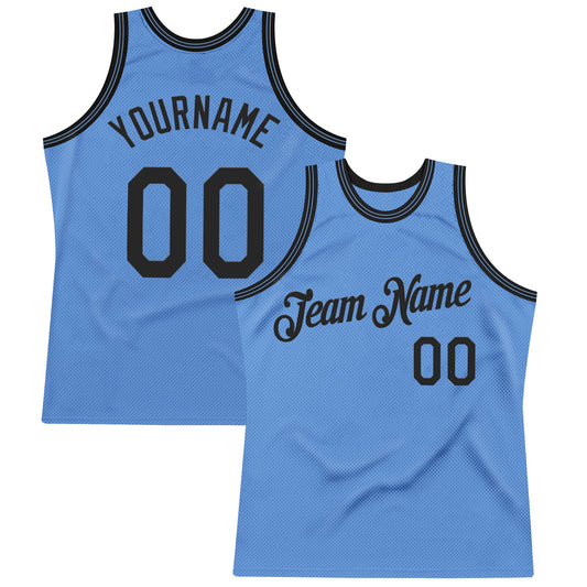 Custom Light Blue Black Authentic Throwback Basketball Jersey - Main View