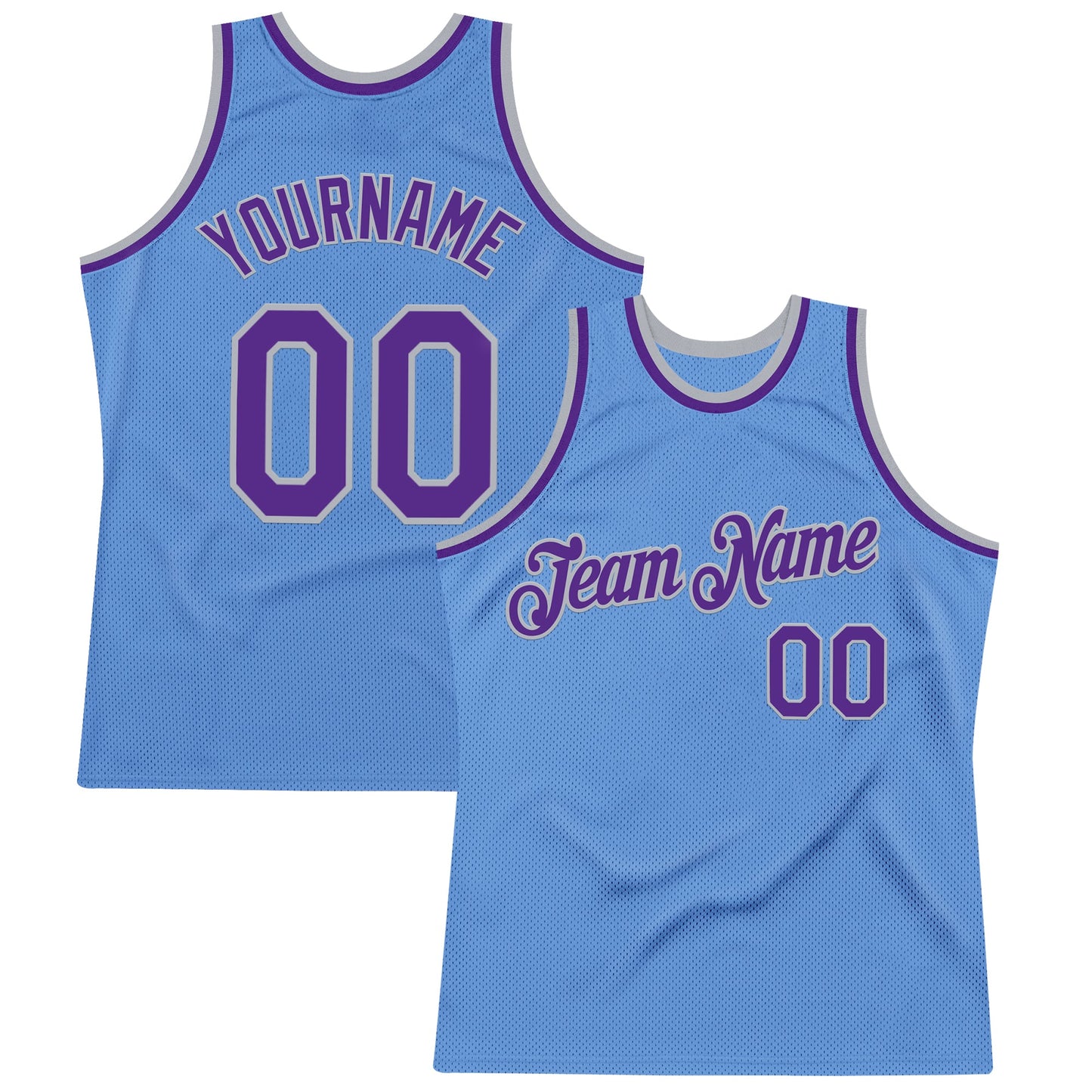 Custom Light Blue Purple-Gray Authentic Throwback Basketball Jersey - Main View