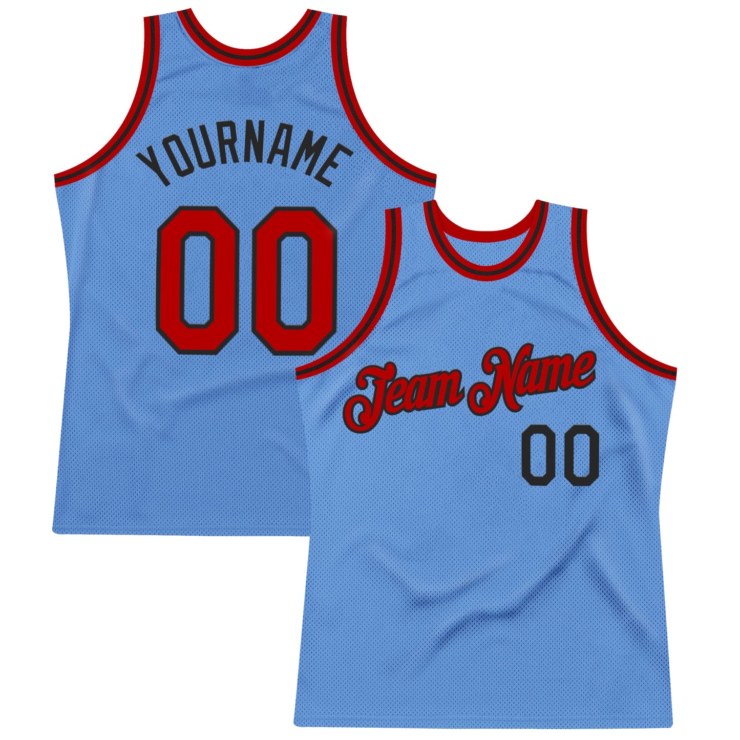 Custom Light Blue Red-Black Authentic Throwback Basketball Jersey - Main View