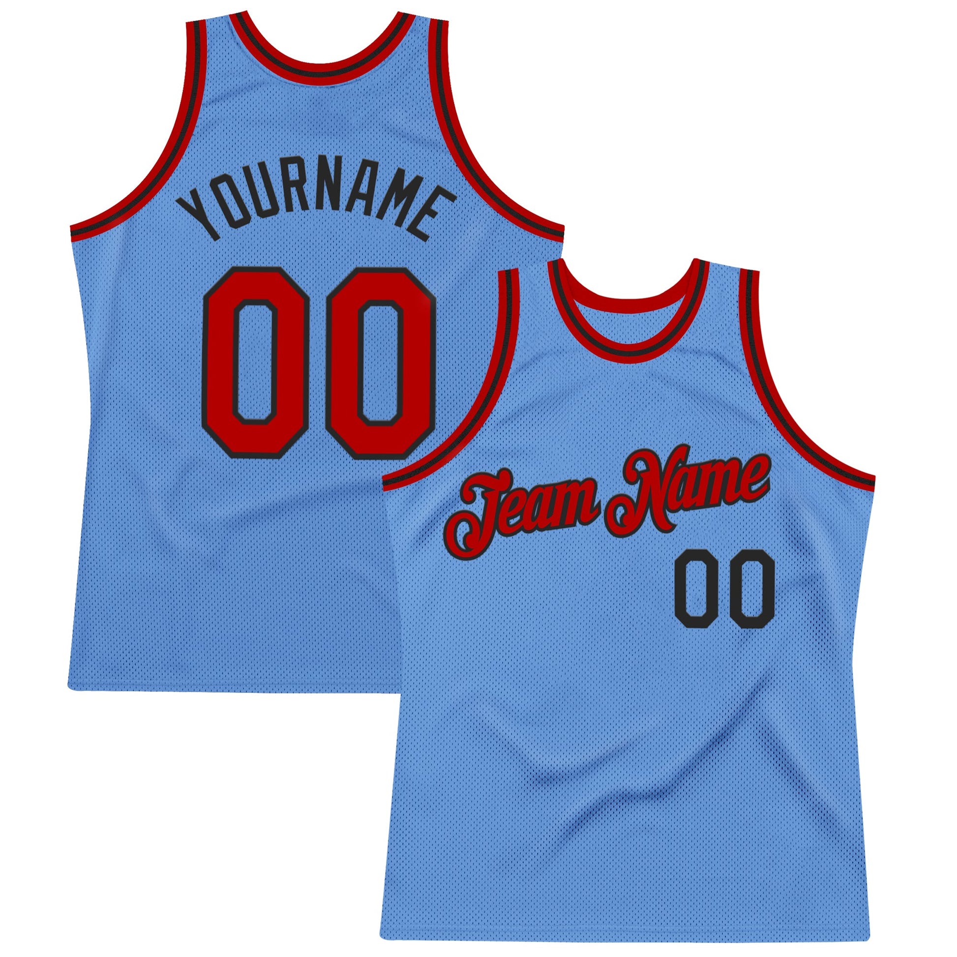 Custom Light Blue Red-Black Authentic Throwback Basketball Jersey - Main View