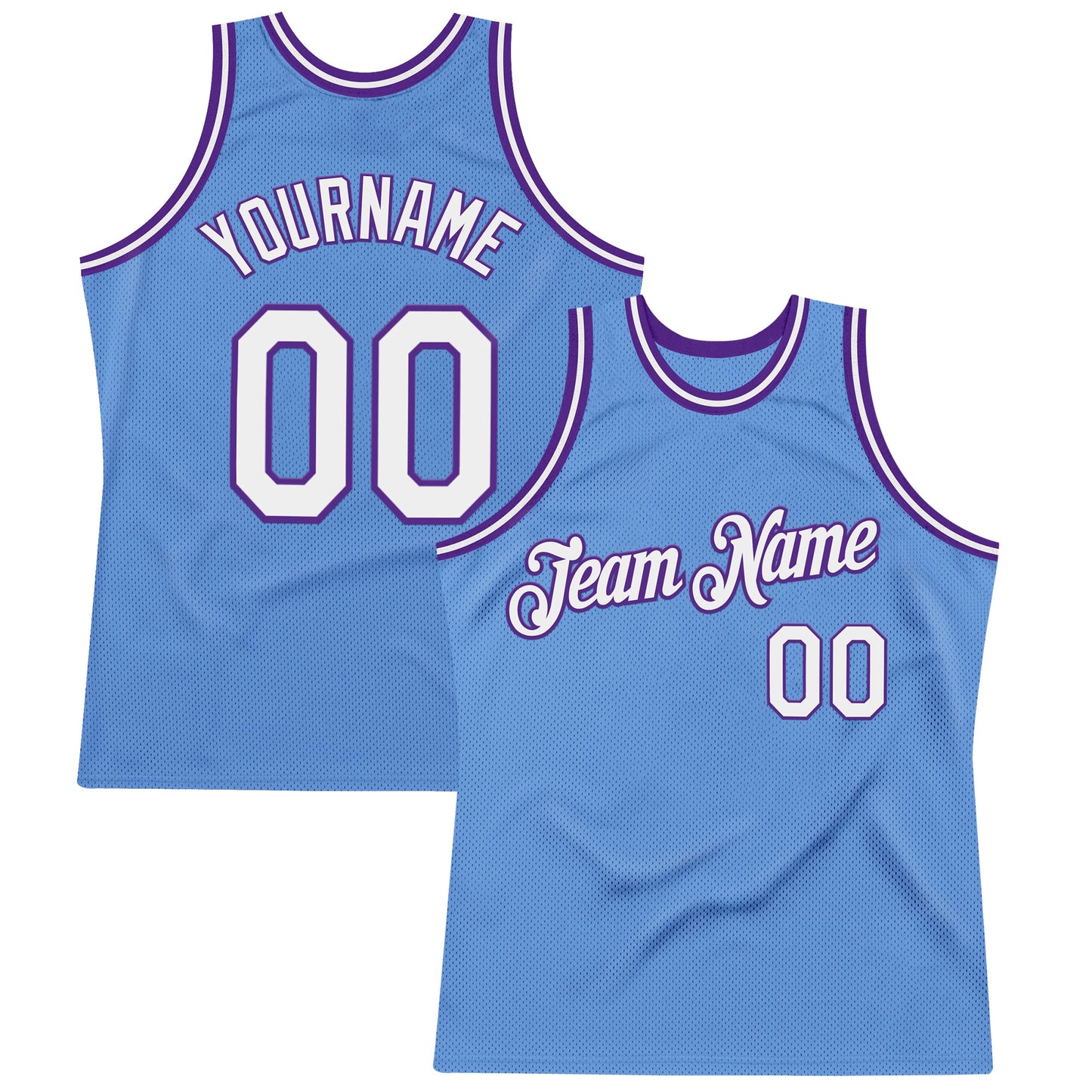 Custom Light Blue White-Purple Authentic Throwback Basketball Jersey - Main View