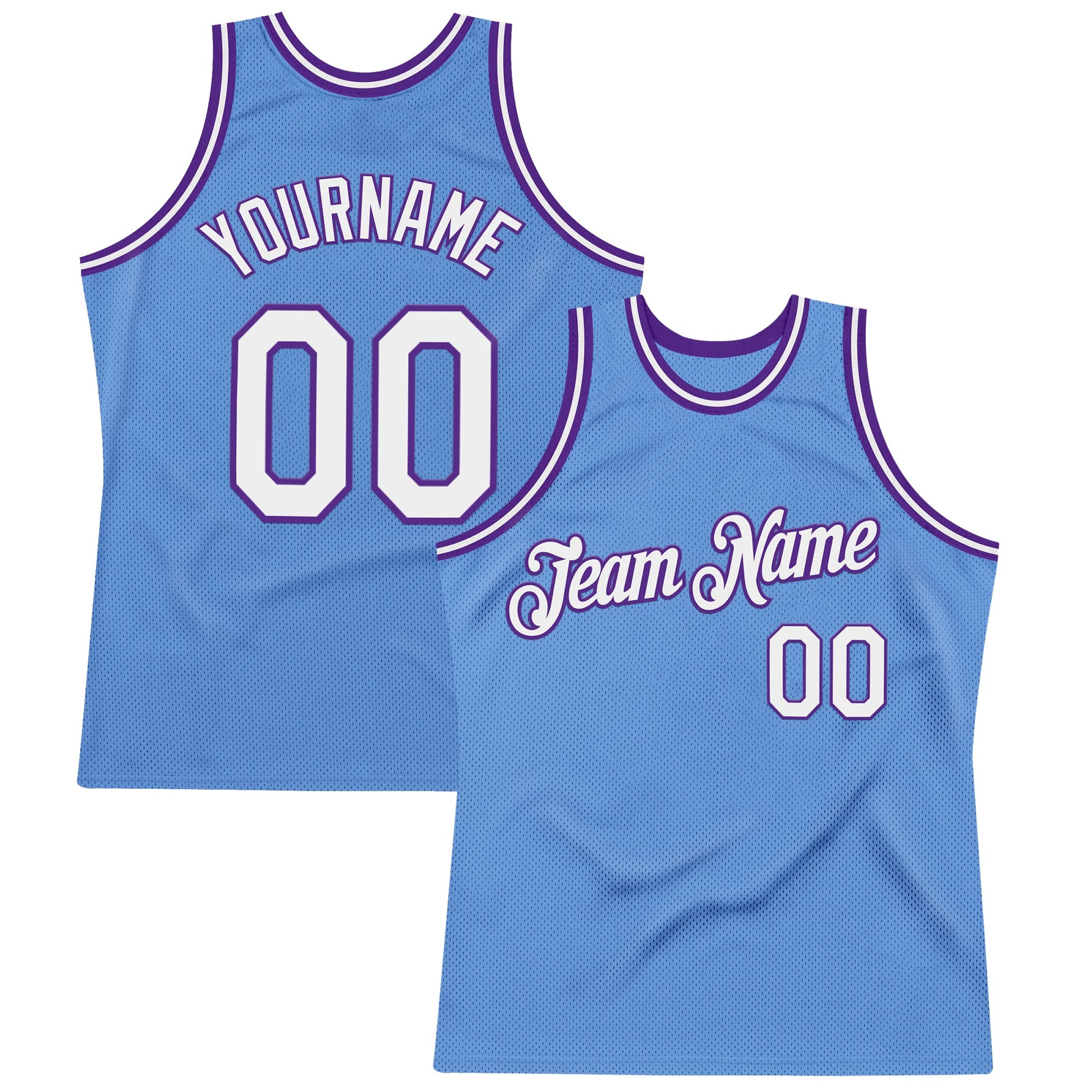 Custom Light Blue White-Purple Authentic Throwback Basketball Jersey - Main View