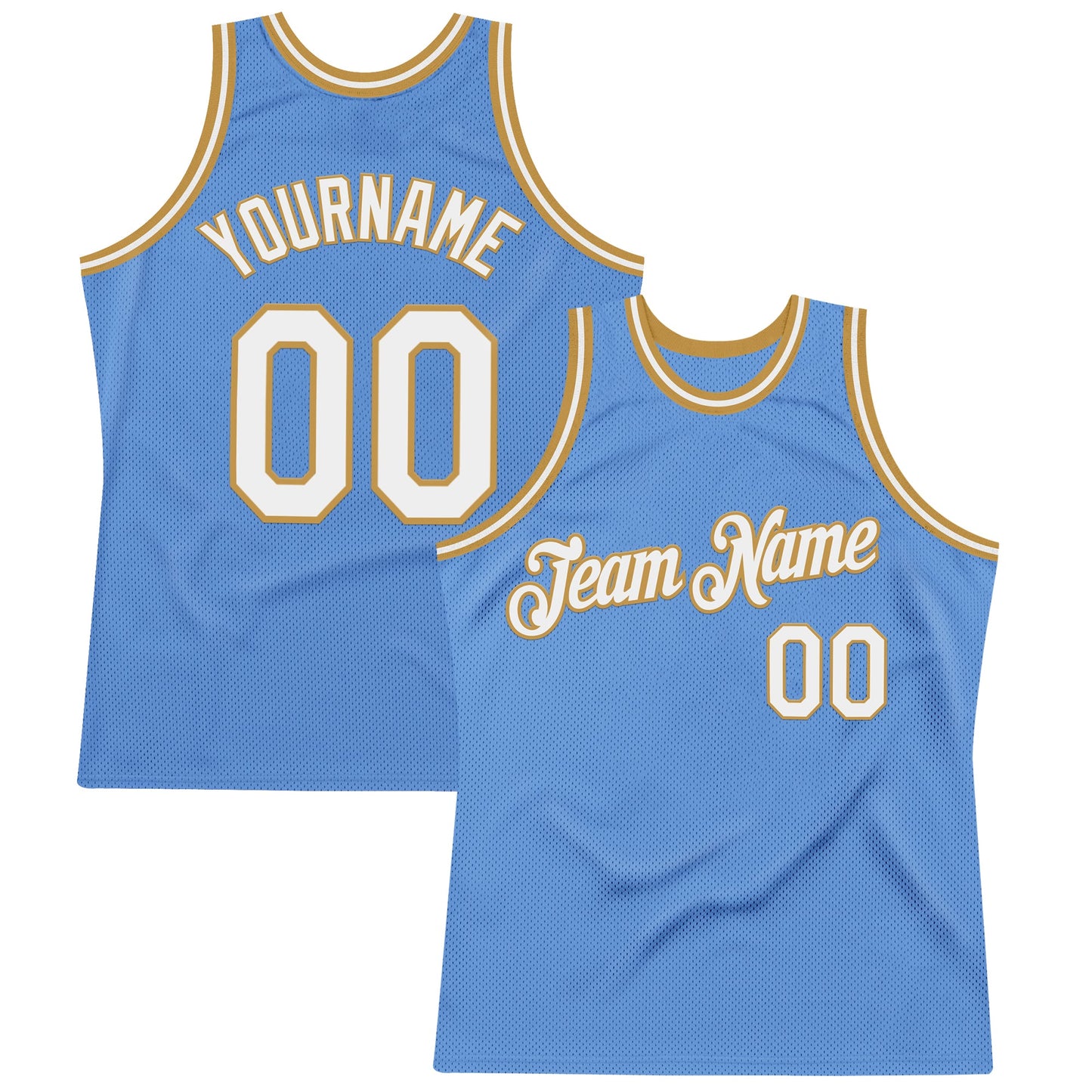 Custom Light Blue White-Old Gold Authentic Throwback Basketball Jersey - Main View