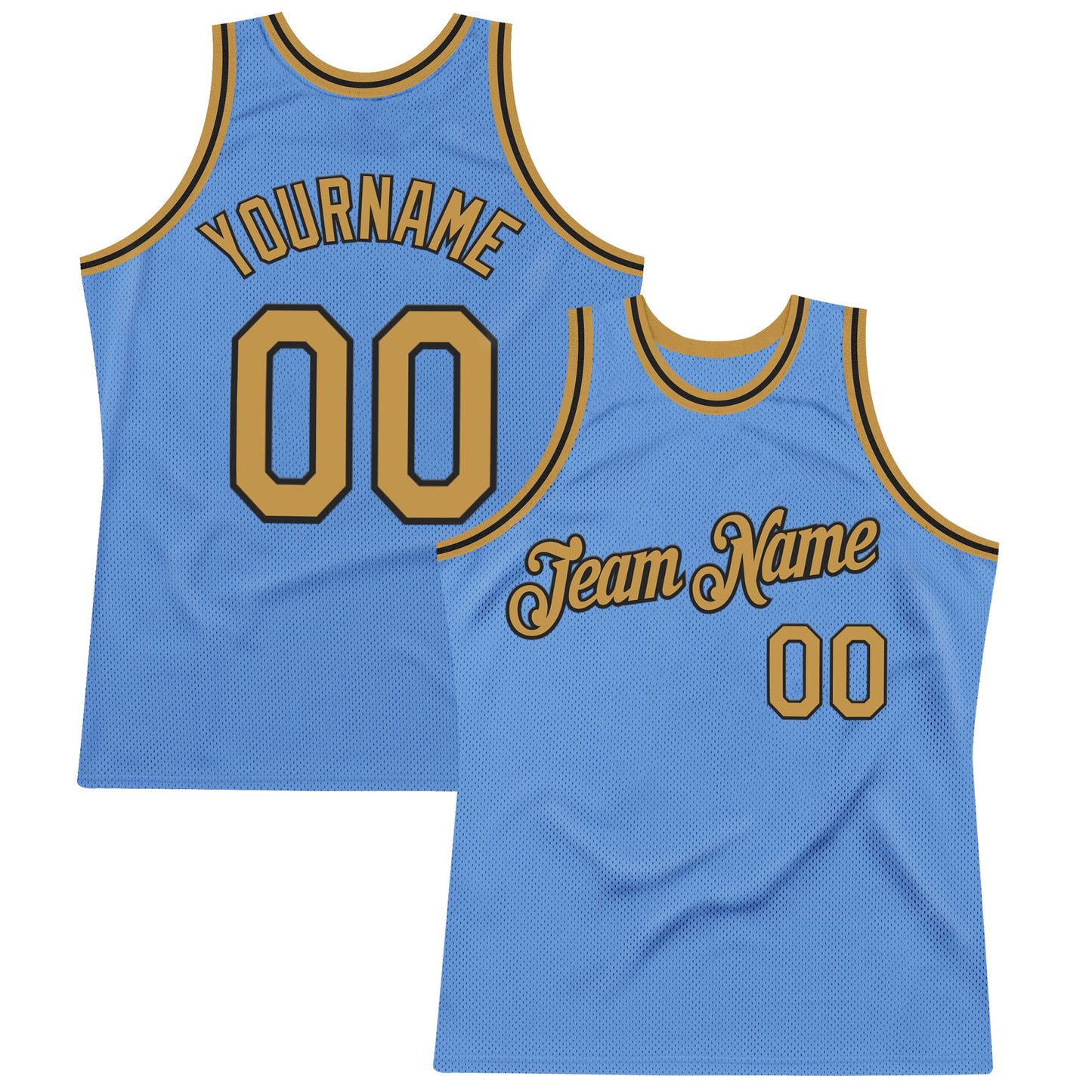 Custom Light Blue Old Gold-Black Authentic Throwback Basketball Jersey - Main View