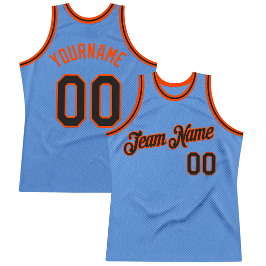 Custom Light Blue Black-Orange Authentic Throwback Basketball Jersey - Main View