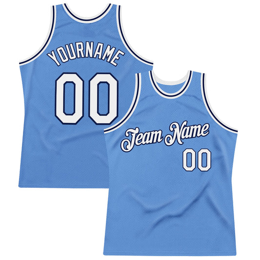 Custom Light Blue White-Navy Authentic Throwback Basketball Jersey - Main View